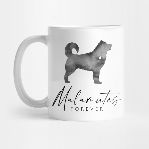 Malamute Dog Lover Gift - Ink Effect Silhouette - Malamutes Forever by Elsie Bee Designs